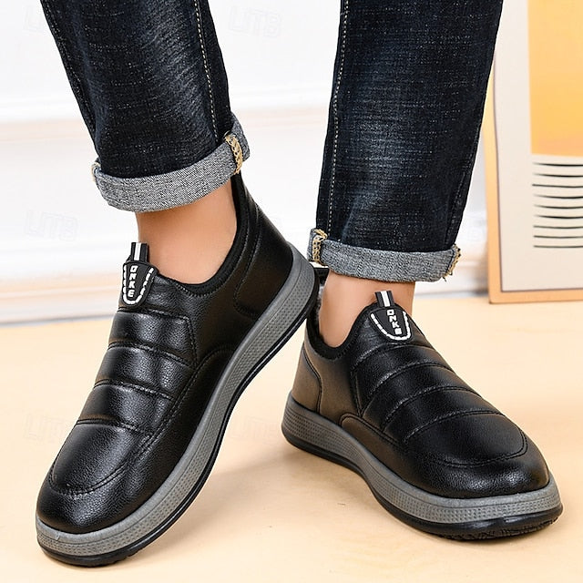 Fleece Slip-Ons Men's Boots lined Winter PU Loafers