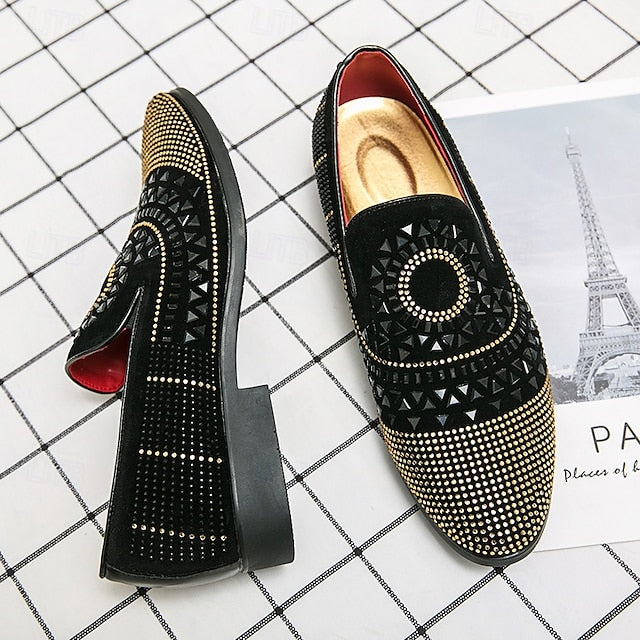 Loafers Shoes Spiral Men's - Studded with Black Prom Velvet