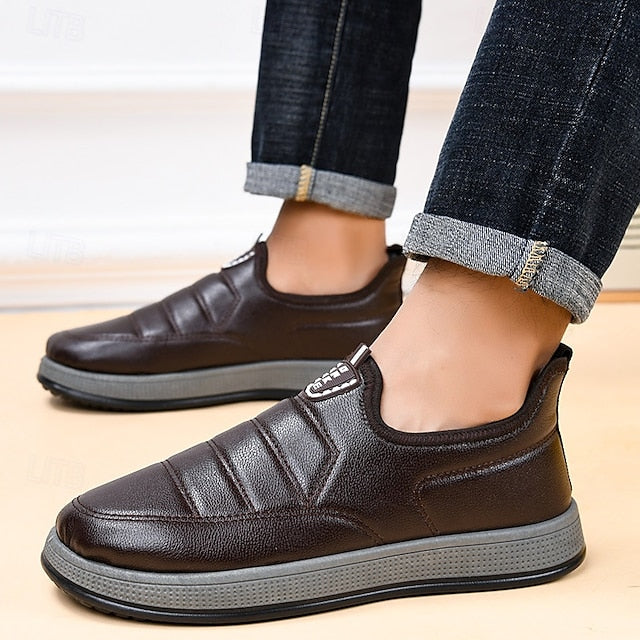 Fleece Slip-Ons Men's Boots lined Winter PU Loafers