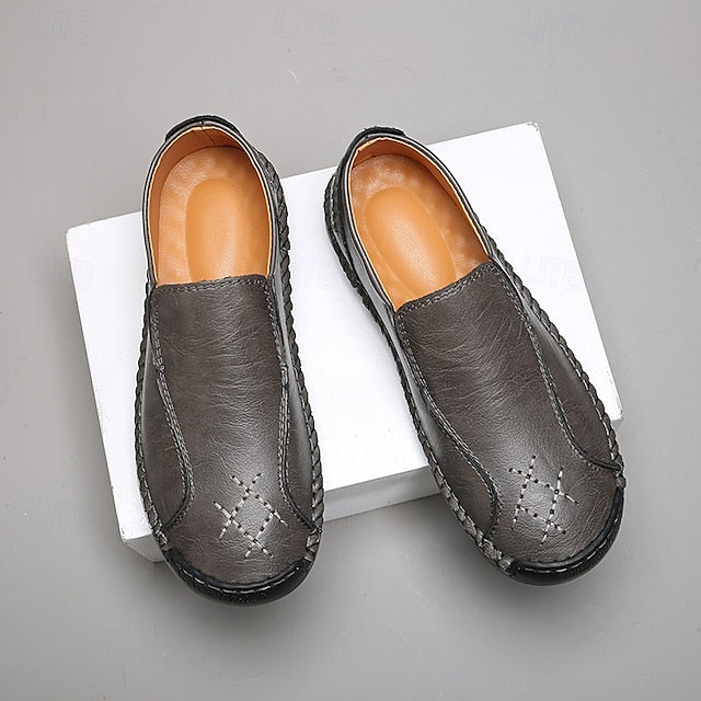 Beige Faux Leather Handmade – Men's Genuine Moccasins