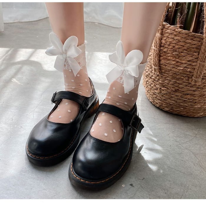 Rabbit Ear Ribbon Bow Accent Mesh Socks