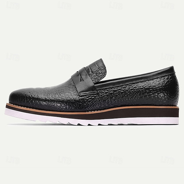Cowhide Slip-On Men’s Leather Black Loafers Genuine