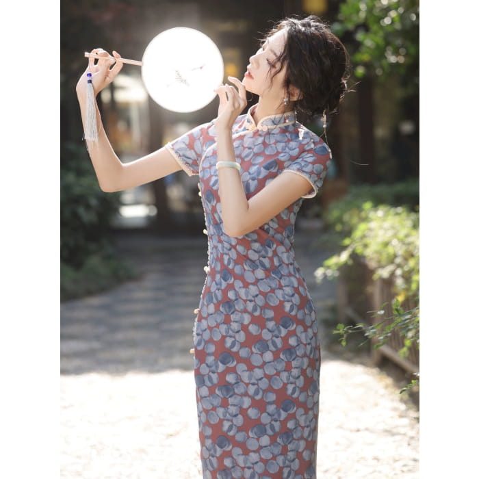Retro Floral Cheongsam Dress - Female Hanfu
