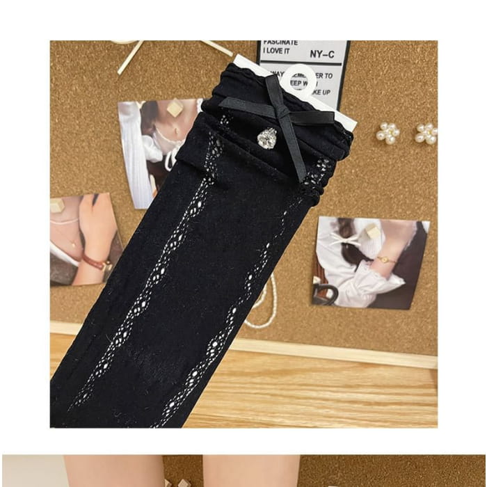 Rhinestone Bow Lace Socks