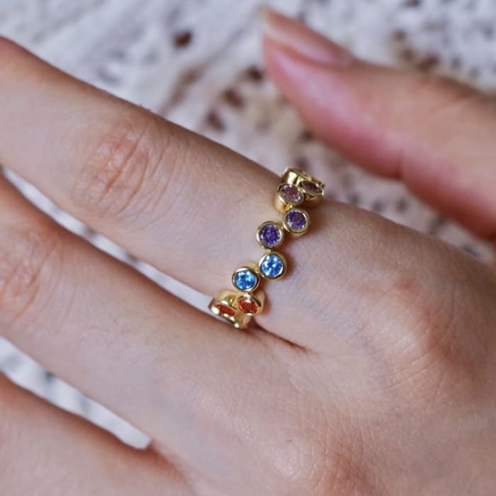 Rhinestone / Faux Pearl Alloy Open Ring - J5804 - Gold