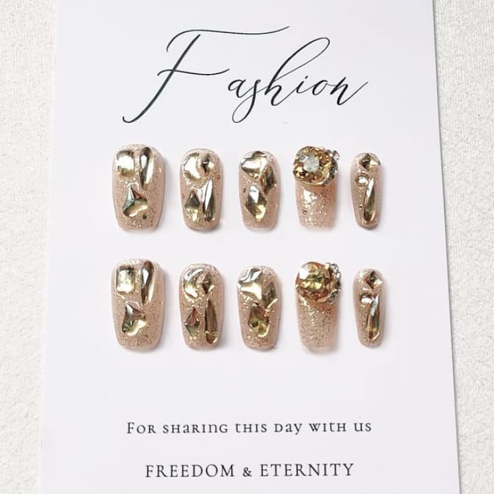 Rhinestone Press On Nail - S4 - Box Packing - Champagne