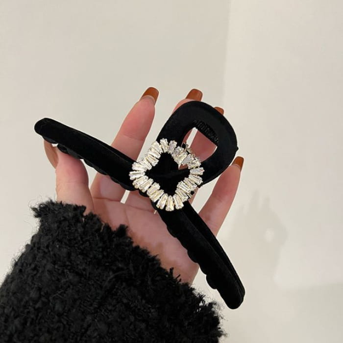 Rhinestone Velvet Headband / Hair Clamp - Square - Black