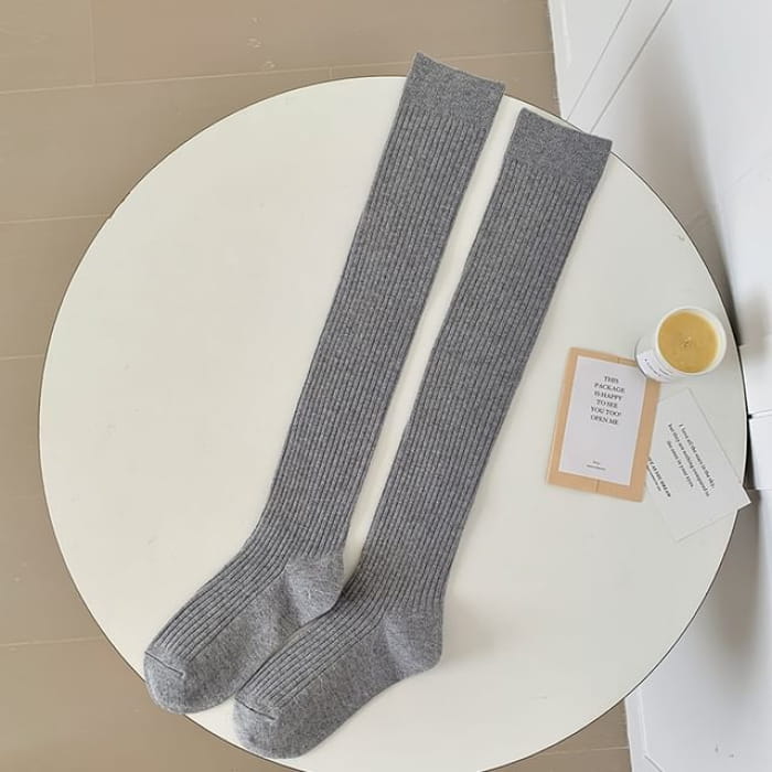 Ribbed Over-the-Knee Socks / Set - 1 Pair - Gray / One Size