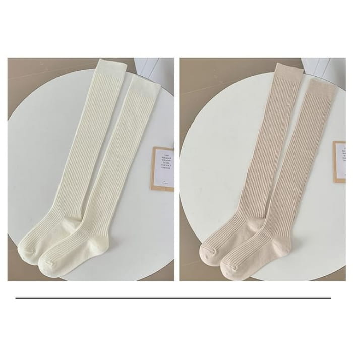 Ribbed Over-the-Knee Socks / Set - Type 1 - 2 Pairs - Milky