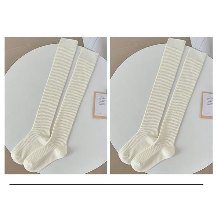 Ribbed Over-the-Knee Socks / Set - Type 4 - 2 Pairs - Milky