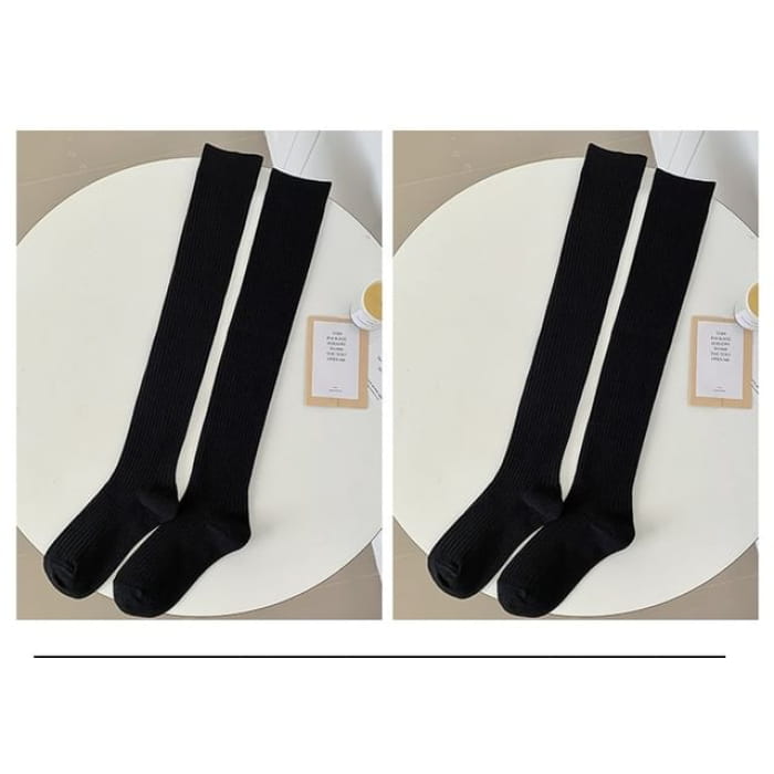 Ribbed Over-the-Knee Socks / Set - Type 5 - 2 Pairs - Black