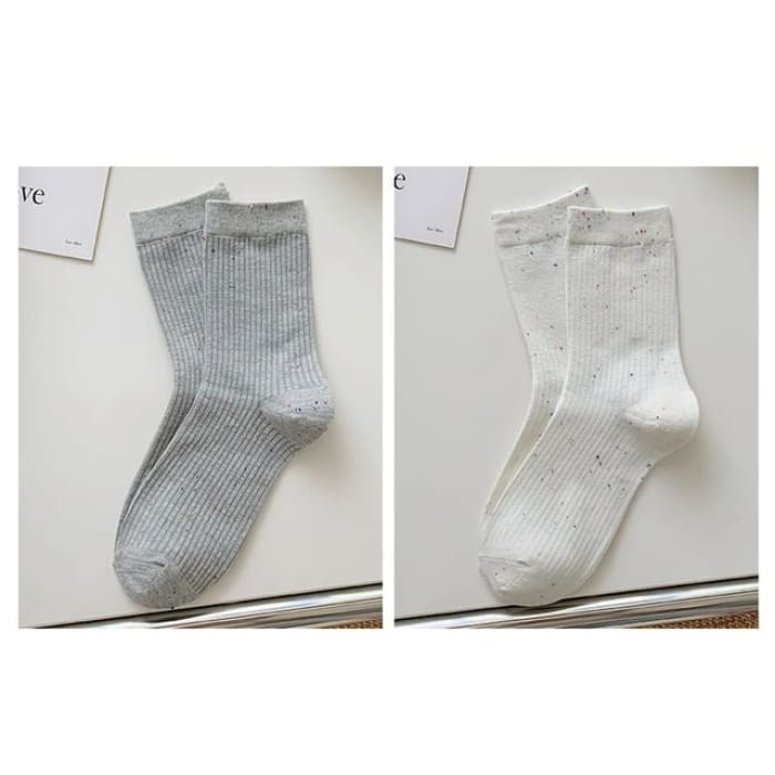 Ribbed Socks Set - Light Gray & White / One Size