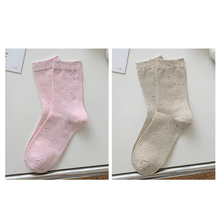 Ribbed Socks Set - Pink & Oatmeal / One Size