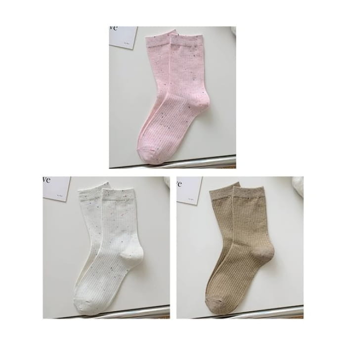 Ribbed Socks Set - Pink & White Coffee / One Size