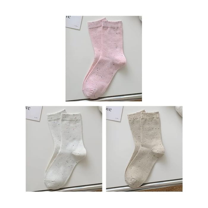 Ribbed Socks Set - Pink & White Oatmeal / One Size