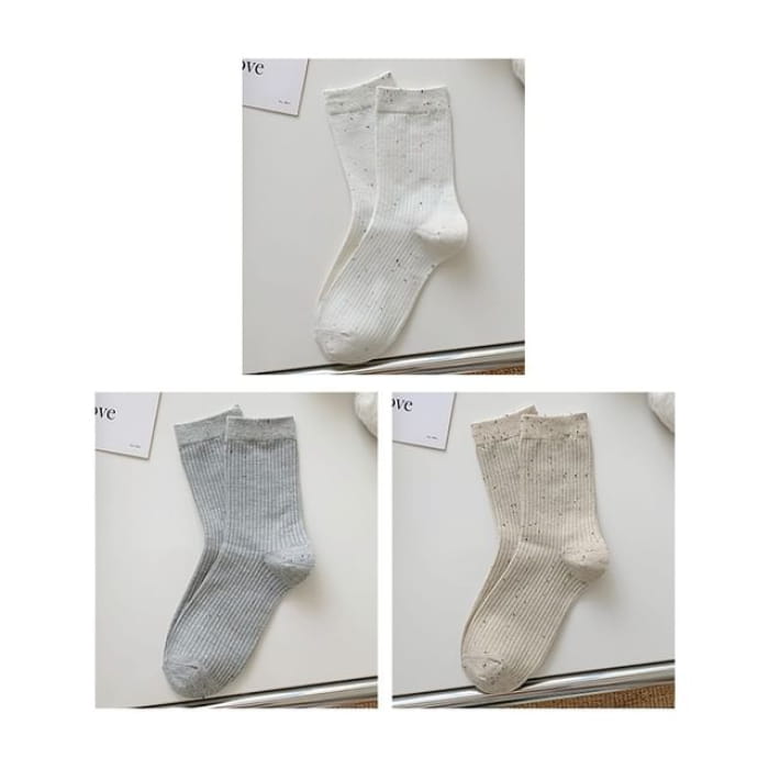 Ribbed Socks Set - White & Light Gray Oatmeal / One Size