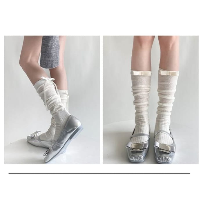 Ribbon Accent Socks / Set - 2 Pairs - Combination - Back