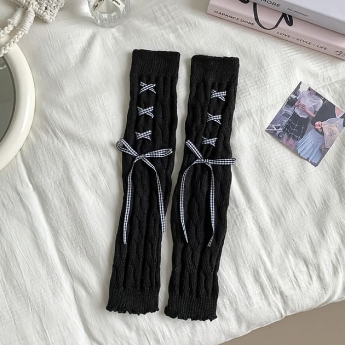 Ribbon Knit Leg Warmers - Aldult - Black & White Bow