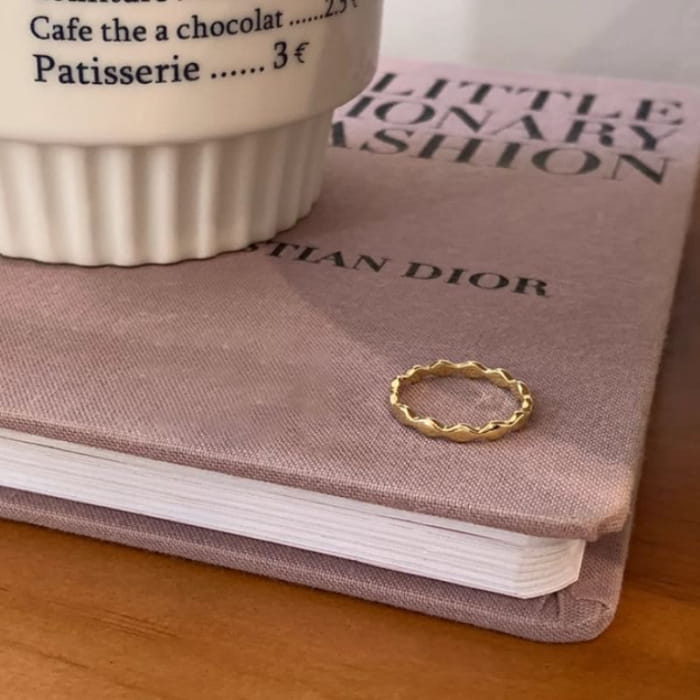 Rose Enamel Alloy Open Ring / Wavy - J4477 - Pink / One Size