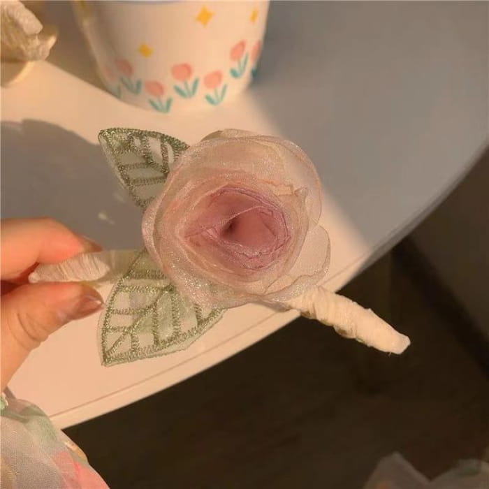 Rose Organza Scrunchie / Hair Clip / Clamp - Claw - White &