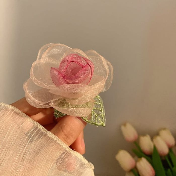 Rose Organza Scrunchie / Hair Clip / Clamp - White & Pink
