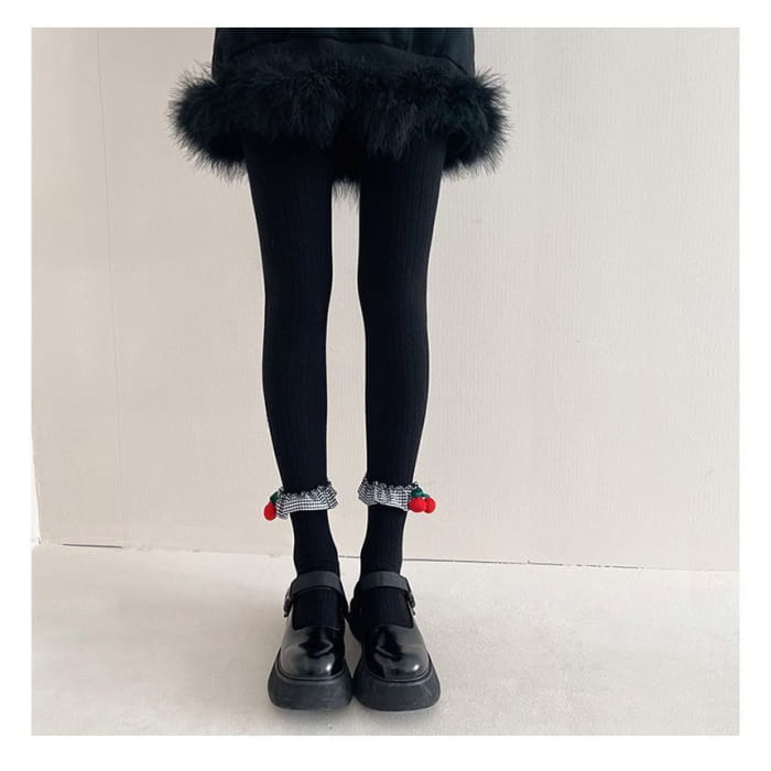 Ruffle Trim Cherry Tights