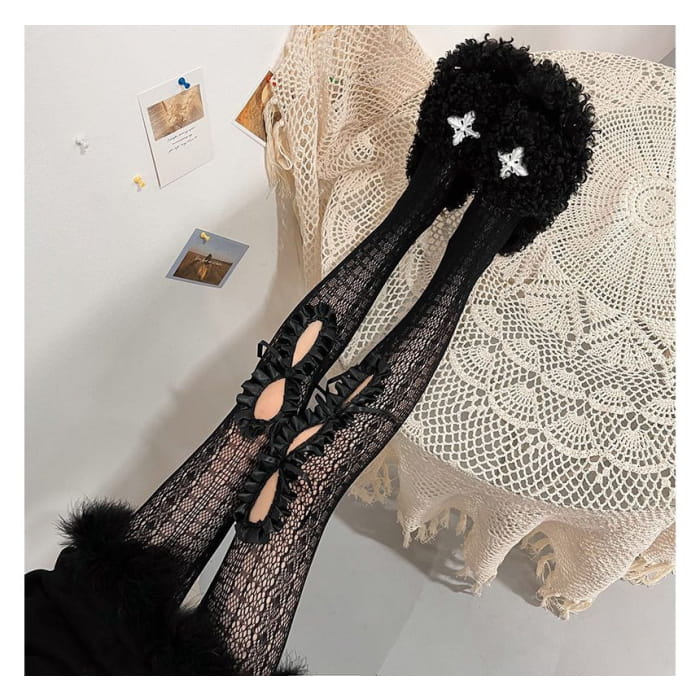 Ruffled Cutout Lace Stockings