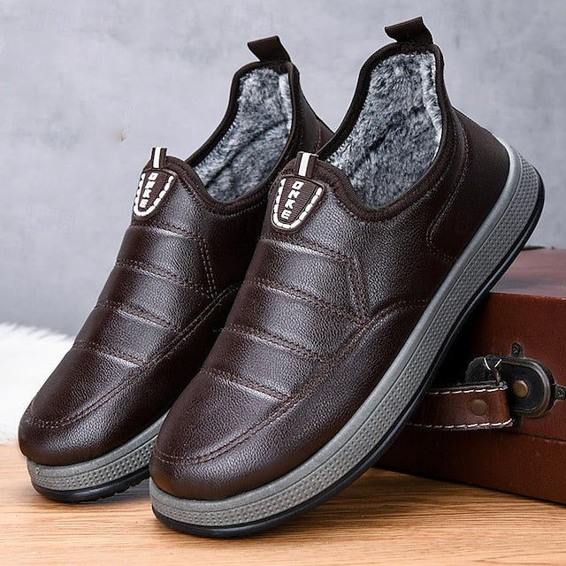 Fleece Slip-Ons Men's Boots lined Winter PU Loafers