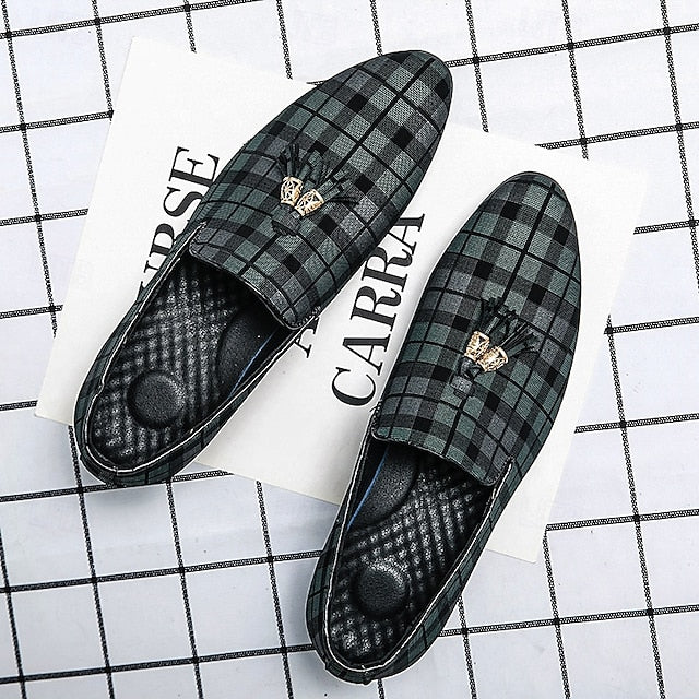 Decoration with Tassel Men's – Plaid Loafers Elegant