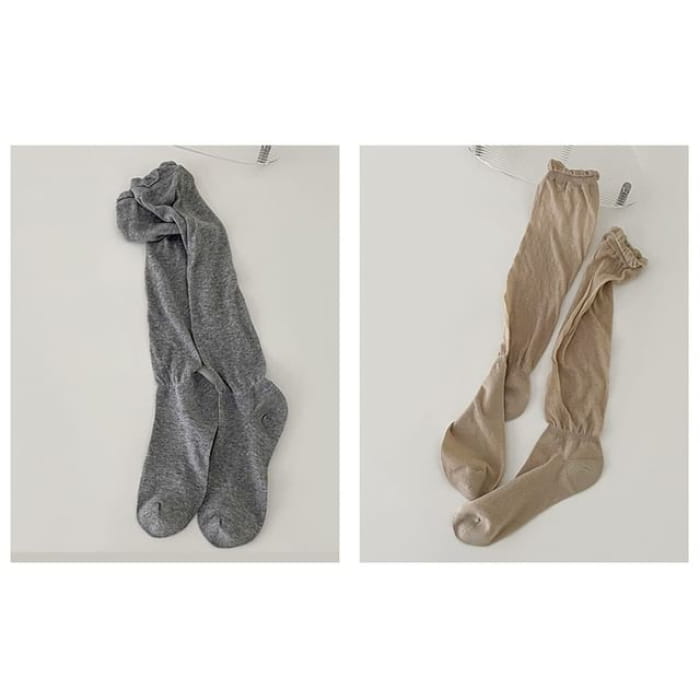 Set of 2 Pairs: Plain Shirred Socks - Of Pairs - Gray &
