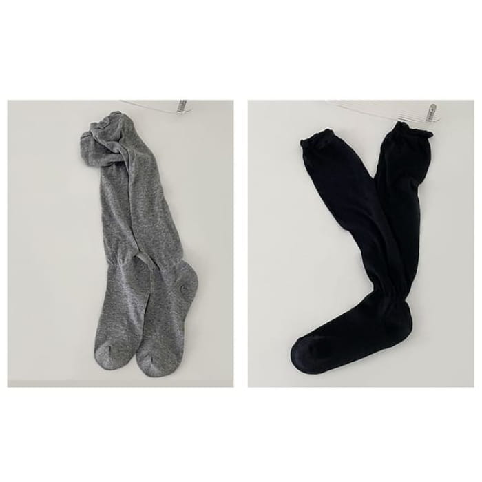 Set of 2 Pairs: Plain Shirred Socks - Of Pairs - Gray &