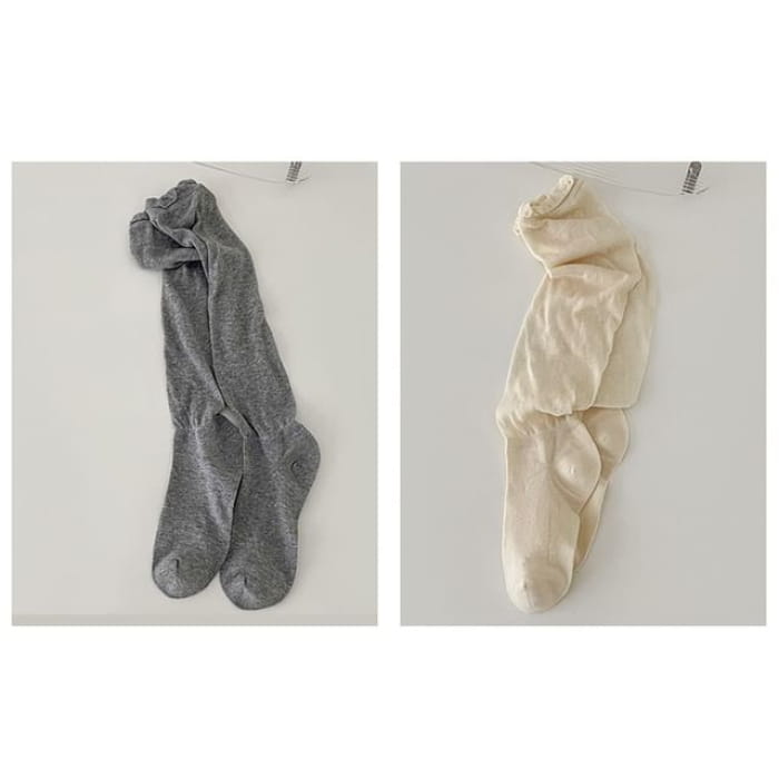 Set of 2 Pairs: Plain Shirred Socks - Of Pairs - Gray &