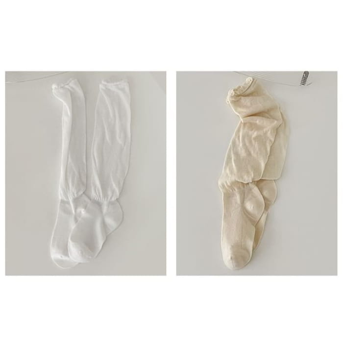 Set of 2 Pairs: Plain Shirred Socks - Of Pairs - White &