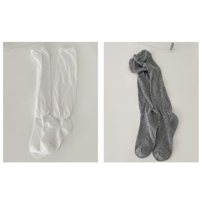 Set of 2 Pairs: Plain Shirred Socks - Of Pairs - White &
