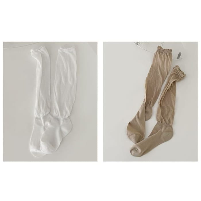 Set of 2 Pairs: Plain Shirred Socks - Of Pairs - White &