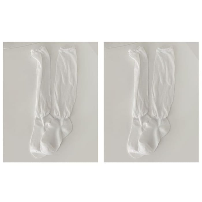 Set of 2 Pairs: Plain Shirred Socks - Of Pairs - White