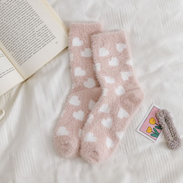 Set Of 3 Pairs: Patterned Fluffy Socks