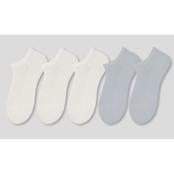 Set of 5 Pairs: Plain Perforated Ankle Socks - Women