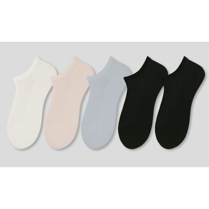 Set of 5 Pairs: Plain Perforated Ankle Socks - Women