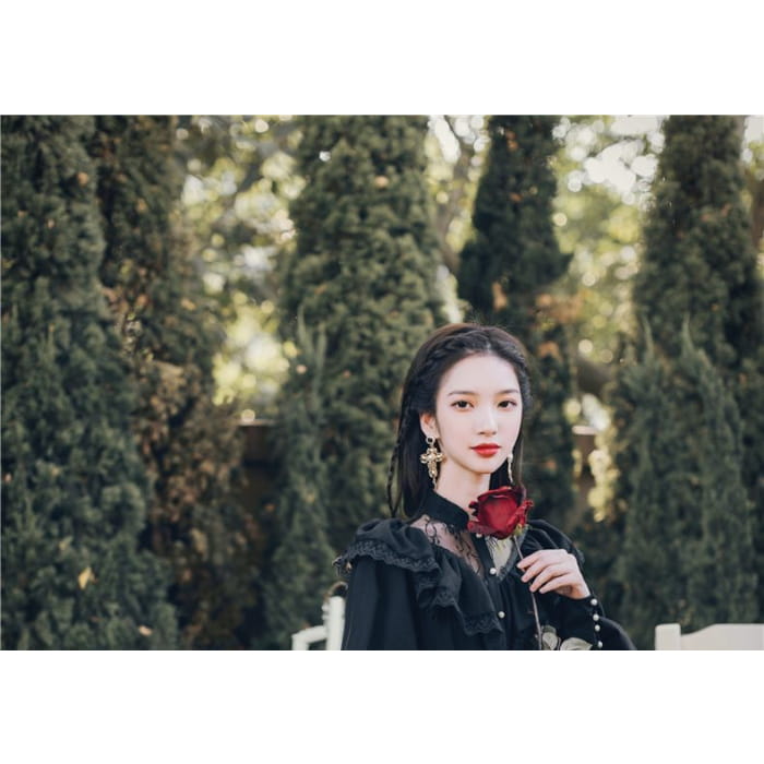 Set: Ruffled Lace Panel Blouse