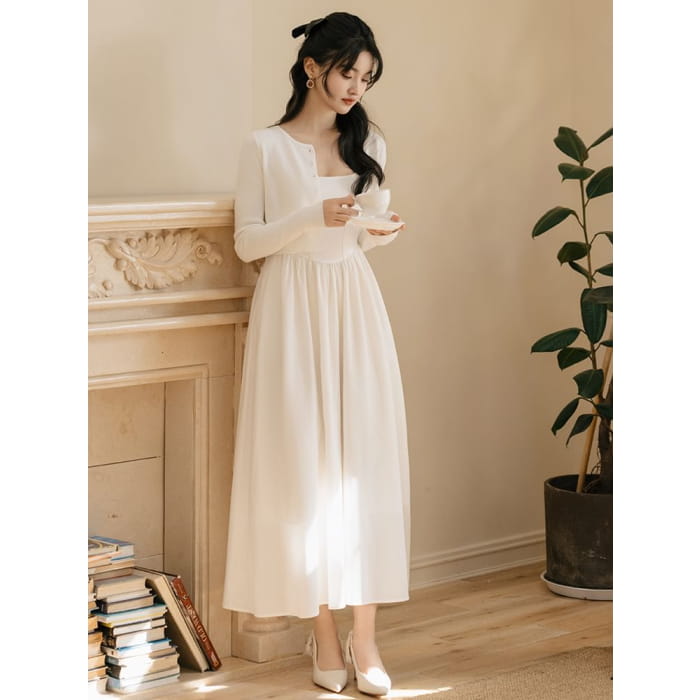 Set: Spaghetti Strap Plain Midi