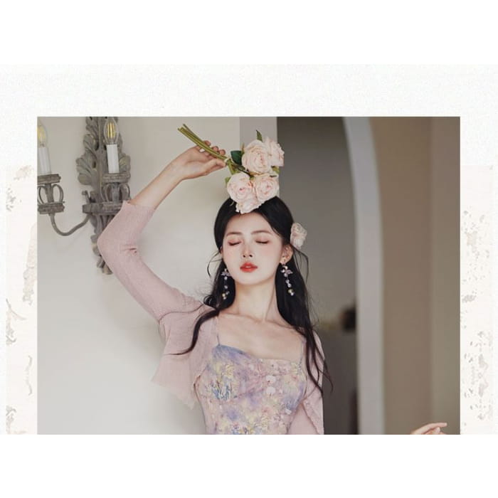 Set: Spaghetti Strap Print Maxi