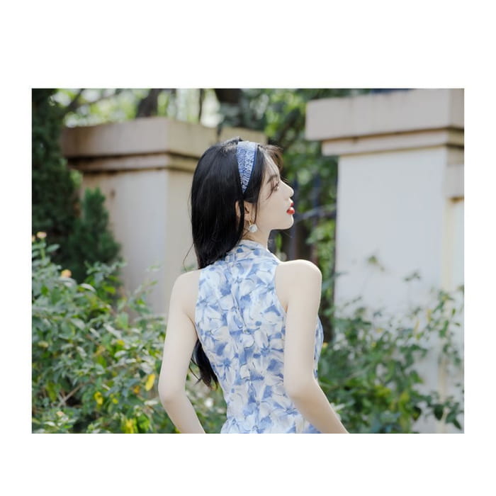 Sleeveless Halter Floral Midi