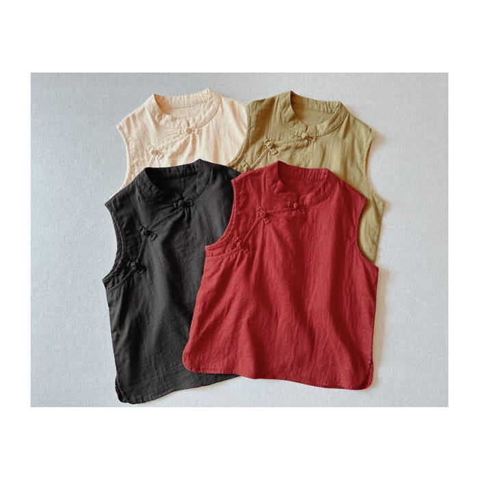 Sleeveless Mandarin Collar Frog