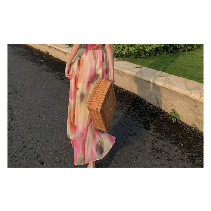 Sleeveless Round Neck Tie Dye Maxi