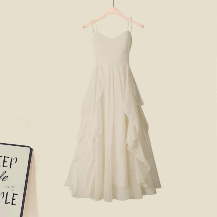 Snowflake Print Fuzzy Ball Sweater Flouncing Slip Dress - M