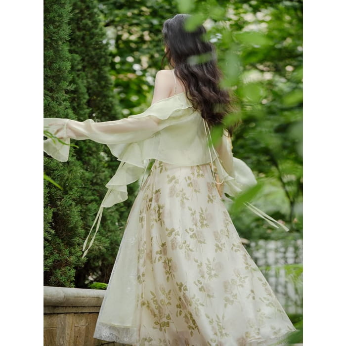 Spaghetti Strap Floral Panel Midi