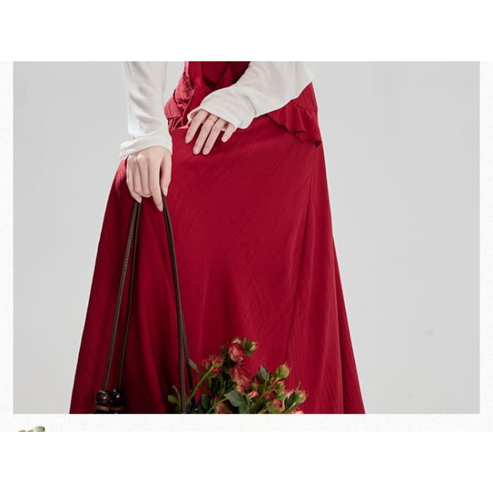 Spaghetti Strap Plain Ruffle Asymmetrical Maxi Sundress