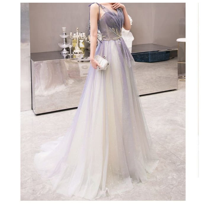 Spaghetti Strap Sweetheart Neckline Rhinestone Gradient