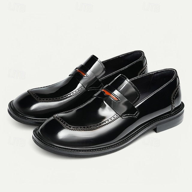 Slip-On Premium Cowhide Black Loafers with Decorative Men's